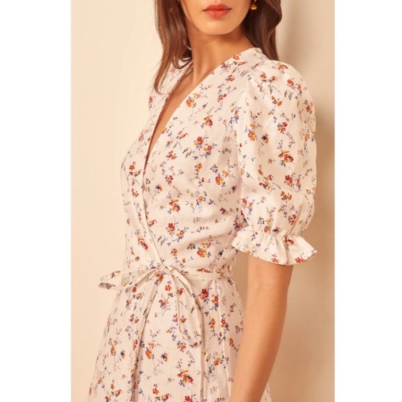 Reformation Floral Wrap Mini Dress - White and Pink - Picture 6 of 14